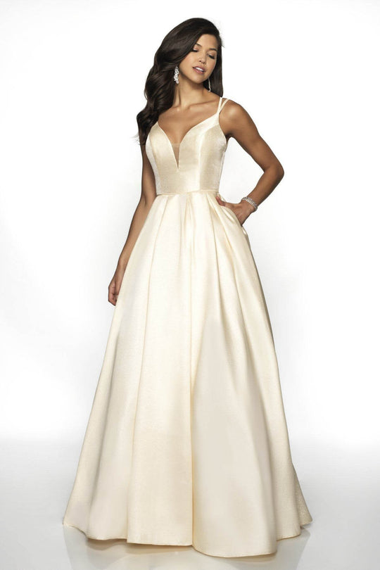 Blush by Alexia Designs - 5704 Sleeveless V-Neck Bow Accent Ballgown In Gold