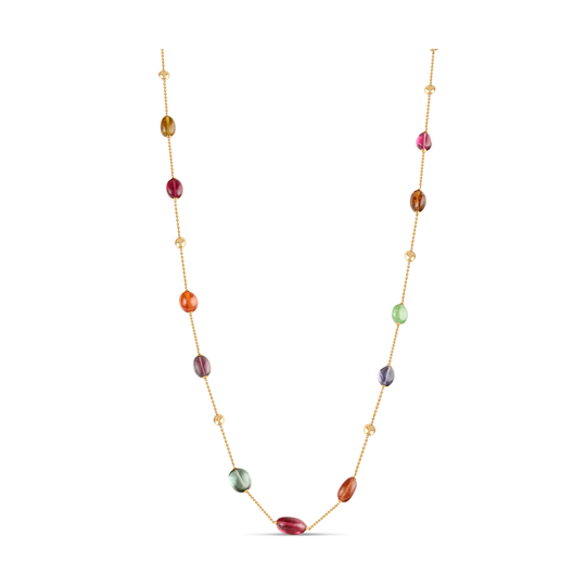 Tourmaline, Tsavorite, Mandarine Garnet Baroque 18k Yellow Gold Necklace