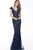 Jovani - 68197 Cap Sleeves Beaded Column Dress In Blue and Black
