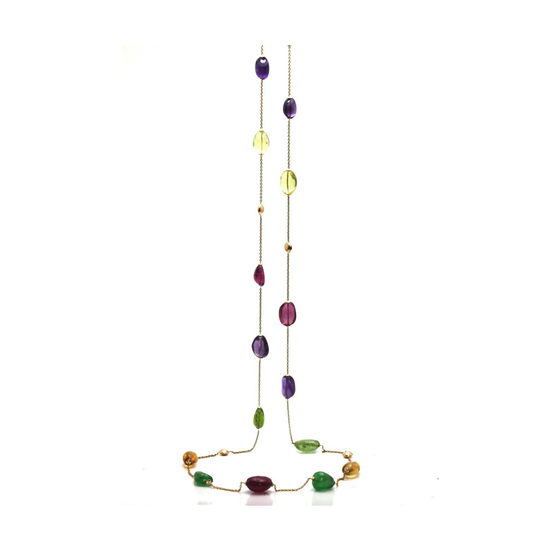 Multicolor Stone Baroque Necklace In 18K Yellow Gold