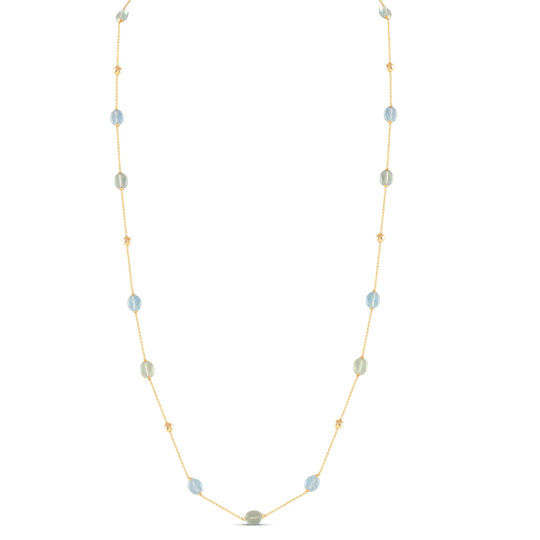 Aquamarine & Prehnite Baroque Necklace in 18k YG
