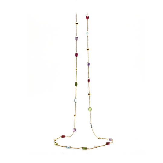 Multicolor Stones Olive Beads Long Necklace in 18k Yellow Gold