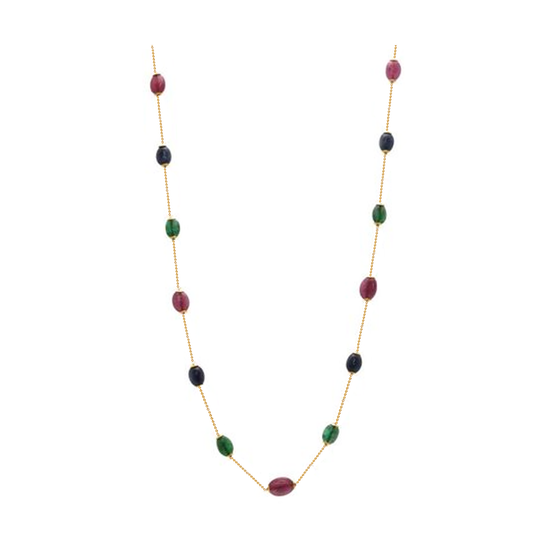 Tresor Collection - Emerald, Ruby & Sapphire Necklace in 18K Yellow Gold Multi-Color