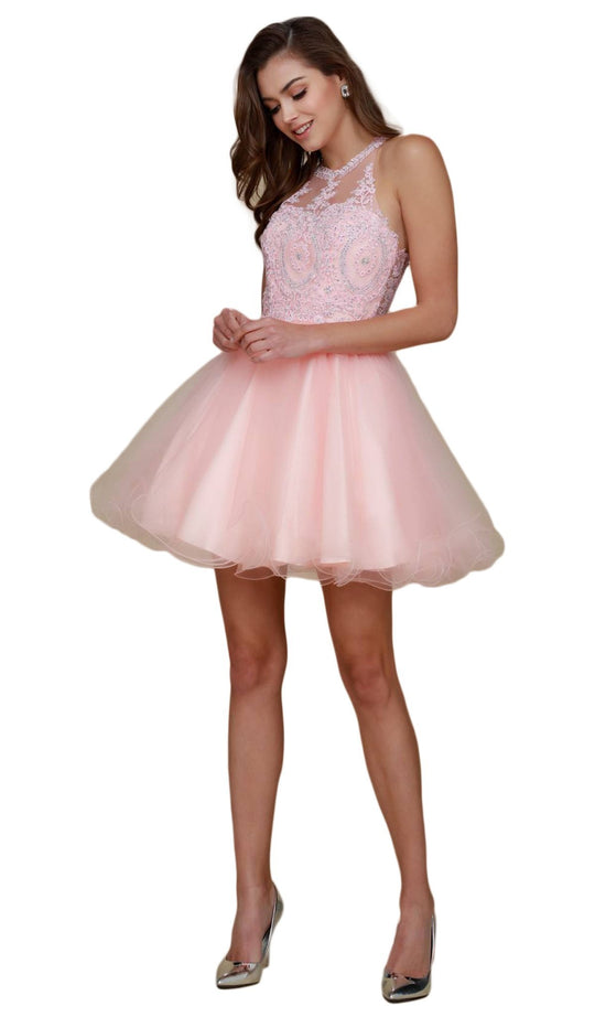 Nox Anabel - B652 Sparkly Lace Applique Bodice Tulle Cocktail Dress