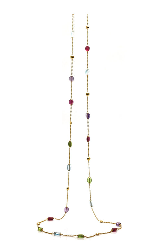 Multicolor Stone Olive Beads Necklace in 18K YG