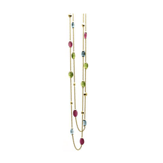 Tresor Collection - Multicolor Stone Olive Beads Necklace in 18K YG