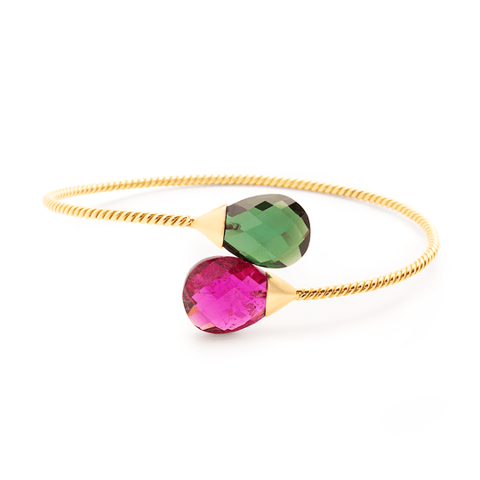 Tresor Collection - Pink & Green Tourmaline Bangle in 18K Yellow Gold
