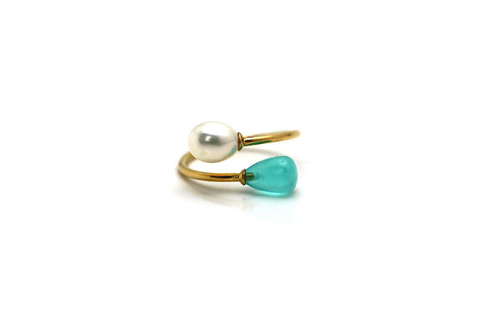 Peruvian Opal & Pearl Ring in 18k YG