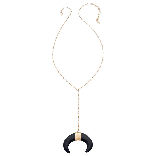 Bar Chain Y Necklace - Black Double Horn