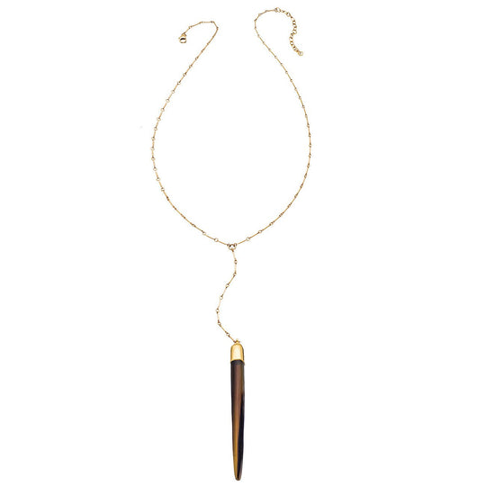 Bar Chain Y Necklace - Water Buffalo Horn Spike