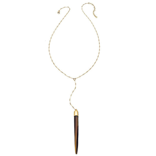Heather Hawkins - Bar Chain Y Necklace - Water Buffalo Horn Spike