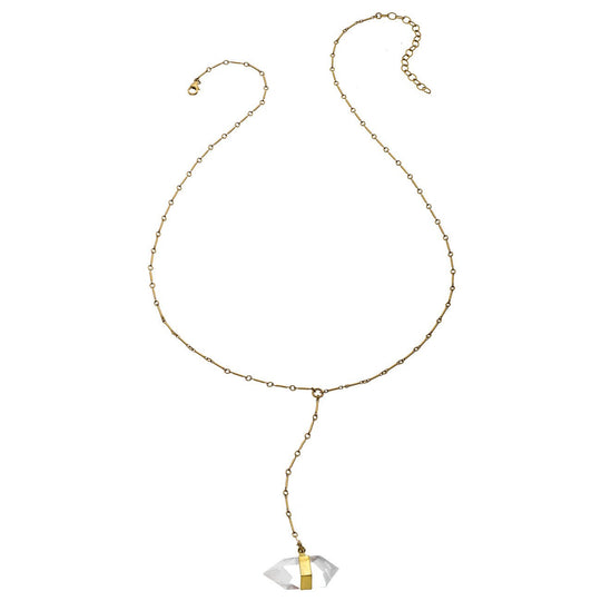 Bar Chain Y Necklace - Crystal Quartz