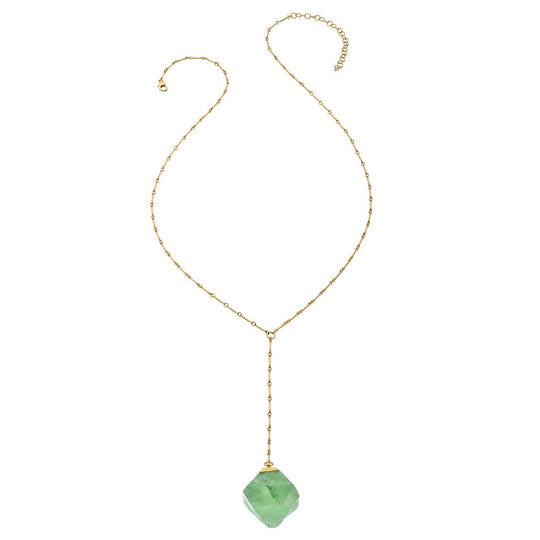 Bar Chain Y Necklace - Fluorite Cube