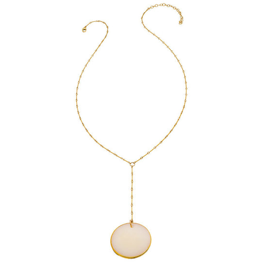 Bar Chain Y Necklace - White Jade Coin