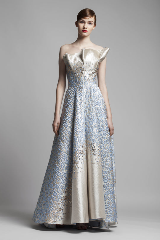Beside Couture by Gemy - BC1373 Embroidered Asymmetric A-line Dress In Blue And Gold