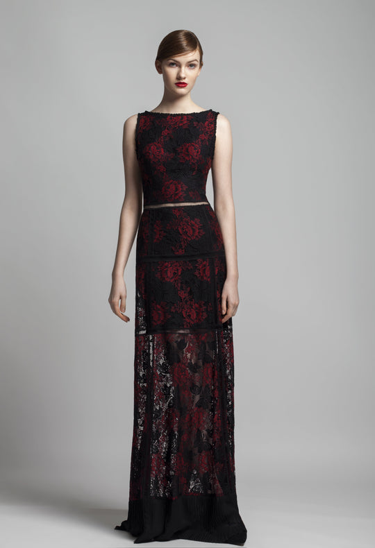 Beside Couture by Gemy - BC1386 Floral Bateau Sleeveless Evening Dress In Red and Black