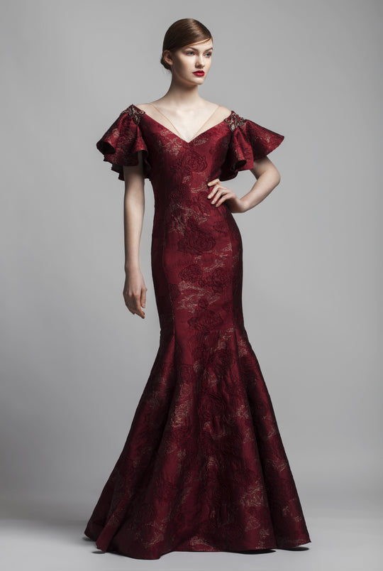 Beside Couture by Gemy - BC1392 Fitted Floral Mermaid Evening Gown In Red