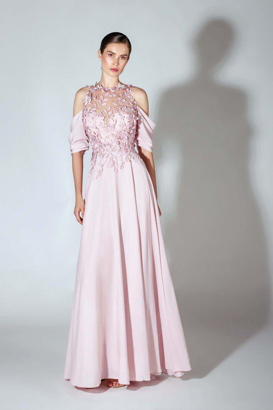 Beside Couture by Gemy - BC 1428 Floral Applique A-line Dress In Pink