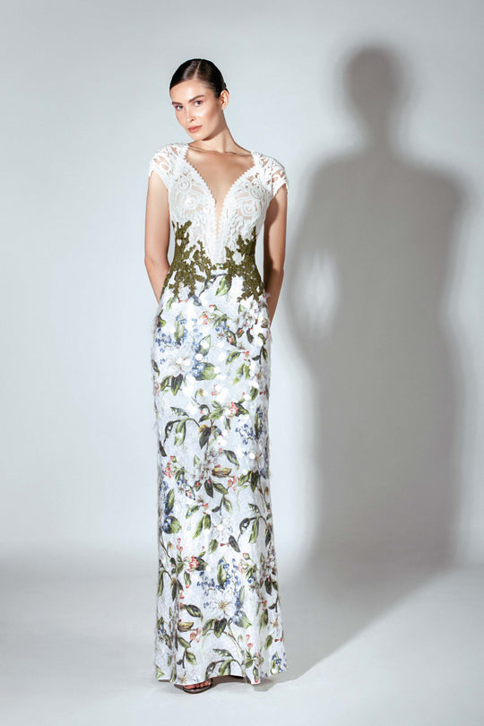 Beside Couture by Gemy - BC 1440 Floral Sequined Illusion Bateau Dress In Floral and Multicolor