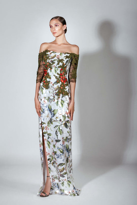 Beside Couture by Gemy - BC 1441 Floral Off-Shoulder Evening Dress In Floral and Multicolor