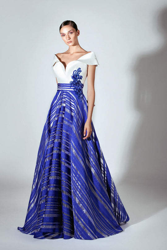 Beside Couture by Gemy - BC 1450 V-Neck A-Line Evening Gown In Blue