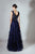 Beside Couture by Gemy - BC 1454 Applique Deep V-neck A-line Gown In Blue