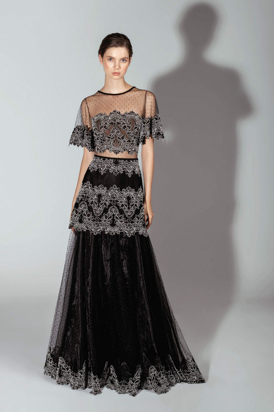 Beside Couture by Gemy - BC 1466 Dotted Tulle Lace A-line Dress In Black