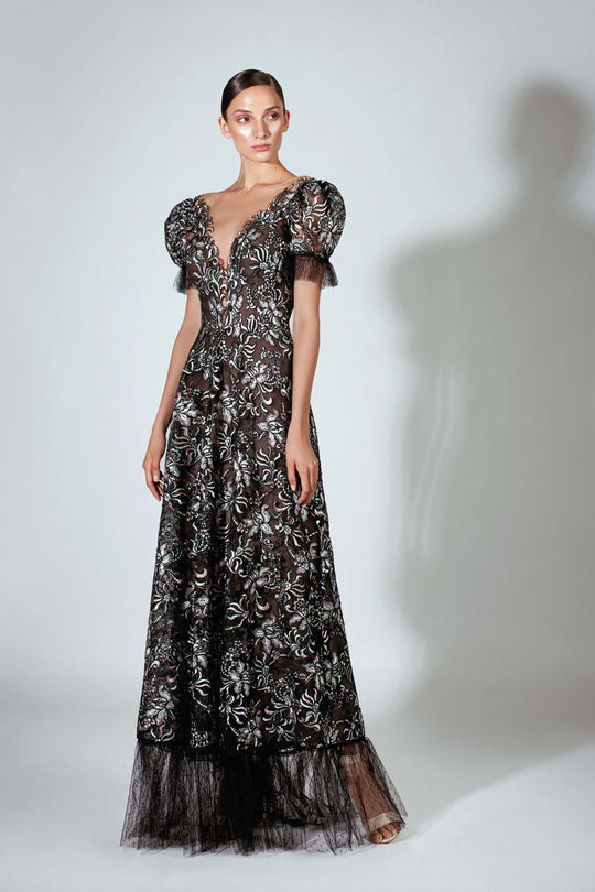 Beside Couture by Gemy - BC 1469 Embroidered Lace A-line Gown In Black