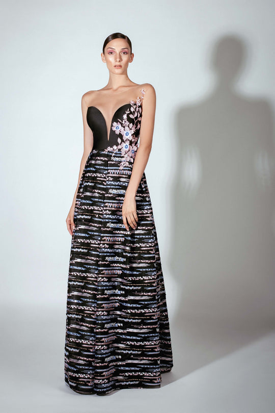 Beside Couture by Gemy - BC 1470 Embroidered and Applique A-line Gown In Black and Pink