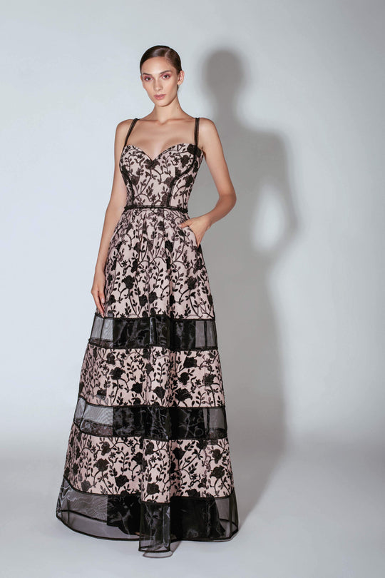 Beside Couture by Gemy - BC 1471 Embroidered Lace A-line Dress In Pink and Black