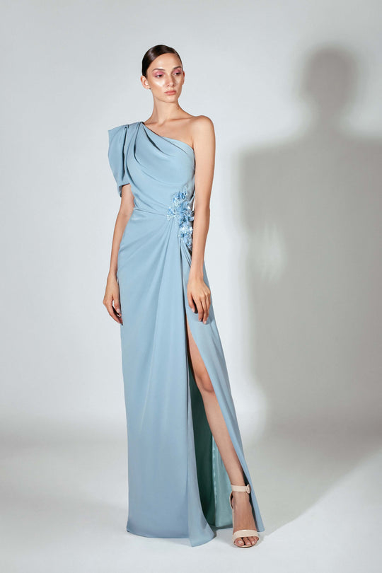 Beside Couture by Gemy - BC 1474 Embroidered One Shoulder Sheath Dress In Blue