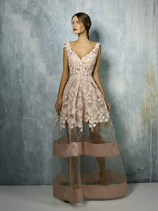 Beside Couture By Gemy - BC1251 Illusion Embroidered Corset Ballgown In Pink