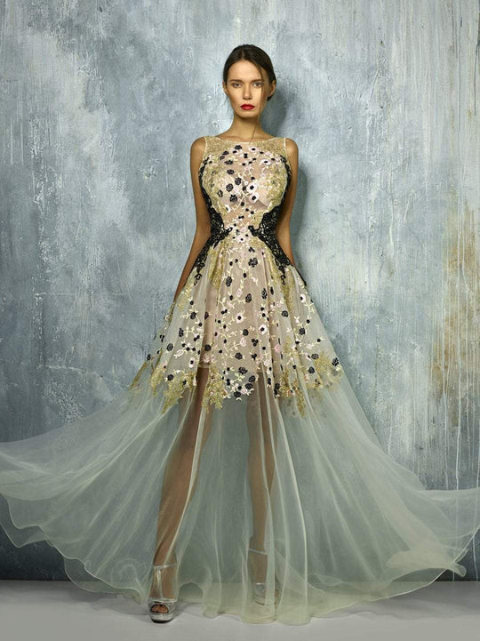 Beside Couture By Gemy - BC1255 Embroidered Contrast Organza Gown In Pink and Yellow