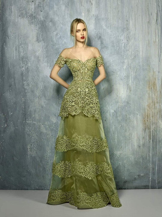 Beside Couture By Gemy - BC1257 Illusion Floral Embroidered Gown In Green