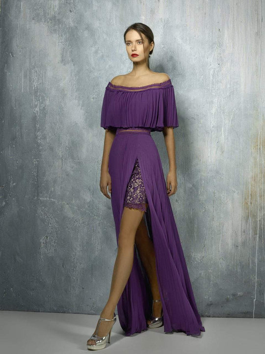 Beside Couture By Gemy - BC1266 Ruched Off Shoulder High Low Dress In Purple