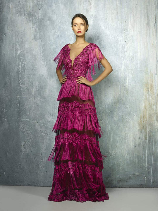 Beside Couture By Gemy - BC1267 Illusion Fringed Embroidered Dress In Pink
