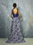 Beside Couture By Gemy - BC1272 Deep V-neck Floral Applique Dress In Blue and Print