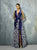Beside Couture By Gemy - BC1272 Deep V-neck Floral Applique Dress In Blue and Print