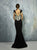 Beside Couture By Gemy - BC1276 Floral Embroidered V-neck Dress In Black and Multi-Color
