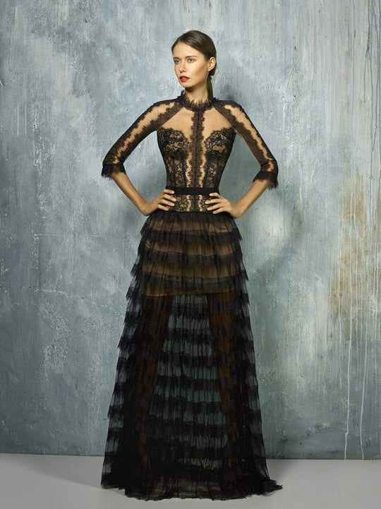 Beside Couture By Gemy - BC1279 Lace Quarter Length Sleeve Dress In Black and Neutral