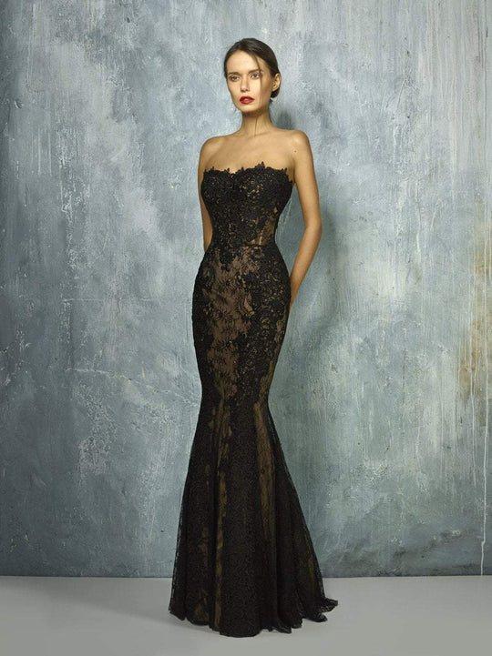 Beside Couture By Gemy - BC1280 Lace Semi-Sweetheart Mermaid Dress In Black and Neutral