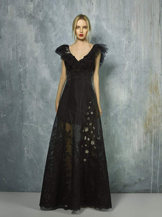 Beside Couture By Gemy - BC1283 Embellished Tulle Lace A-line Dress In Black