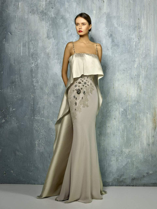 Beside Couture By Gemy - BC1289 Slim Strap Beaded Sheath Gown In Gray