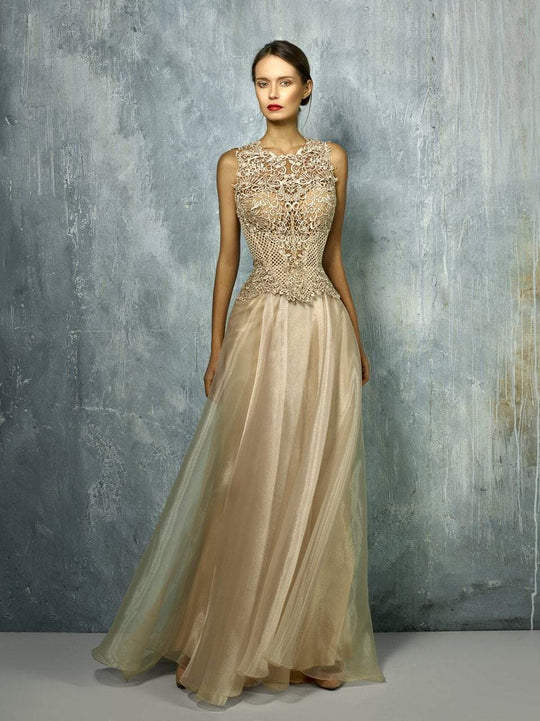 Beside Couture By Gemy - BC1295 Embroidered Peplum Organza A-line Gown In Neutral