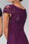Elizabeth K Cap Sleeve Beaded Lace Bodice Chiffon Gown in Purple