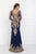 Elizabeth K - GL1597 Illusion Long Sleeve Gilded Lace Sheath Gown In Blue