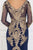 Elizabeth K - GL1597 Illusion Long Sleeve Gilded Lace Sheath Gown In Blue