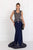 Elizabeth K - GL1598 Metallic Embroidered Queen Anne Trumpet Dress In Blue