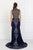 Elizabeth K - GL1598 Metallic Embroidered Queen Anne Trumpet Dress In Blue