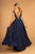 Elizabeth K - GL2501 Illusion Plunging Neck Metallic Prom Dress In Blue